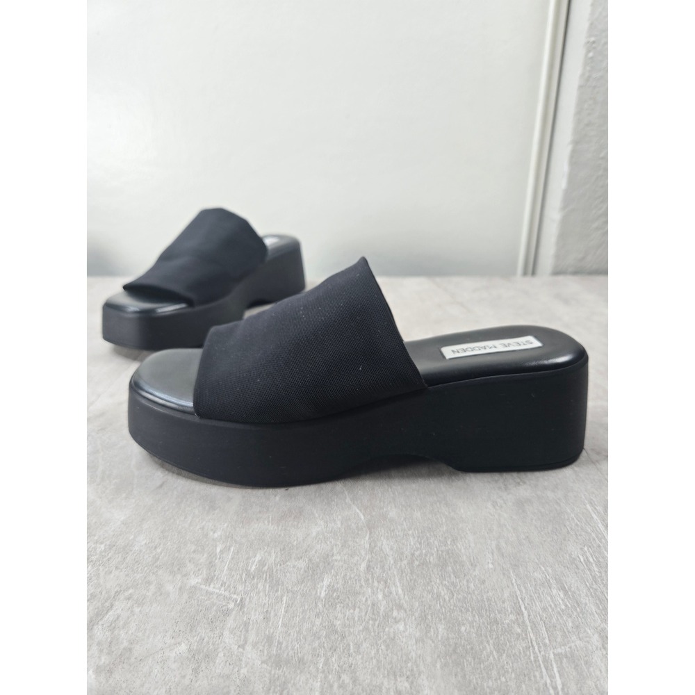 Steve Madden Slinky Platform Wedge Slide Sandals 10 Black Fabric Y2K Grunge Mule